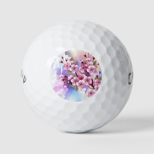 Pink Sakura on Painting Background Golf Balls (Front)