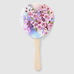 Pink Sakura on Painting Background Hand Fan