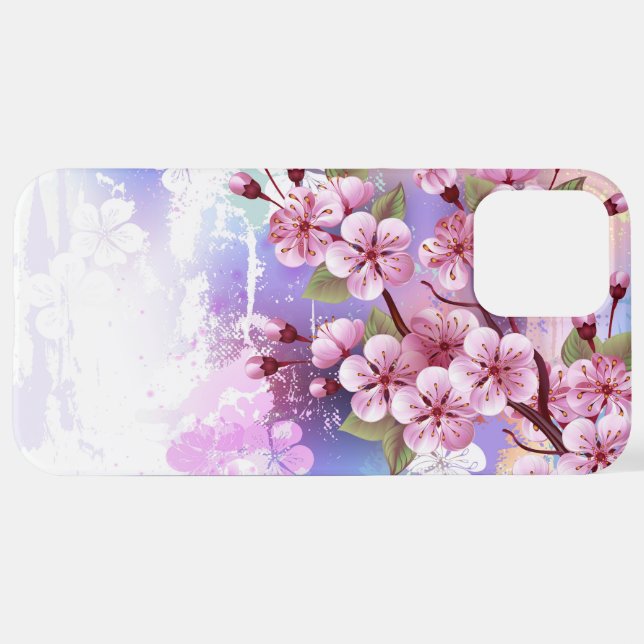 Pink Sakura on Painting Background iPhone Case (Back Horizontal)