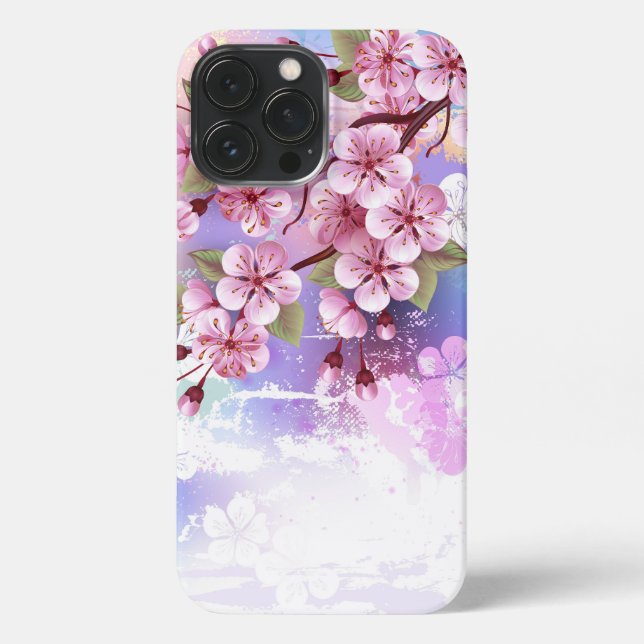 Pink Sakura on Painting Background iPhone Case (Back)