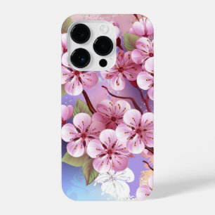 Pink Sakura on Painting Background iPhone 14 Pro Case