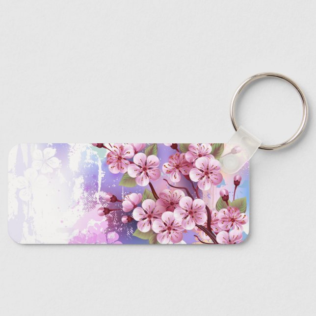 Pink Sakura on Painting Background Keychain (Front)