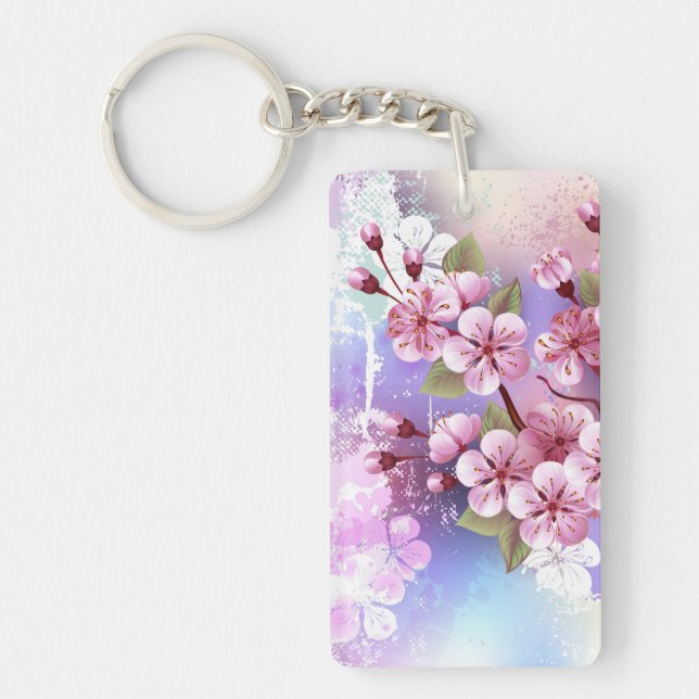 Pink Sakura on Painting Background Keychain (Front)