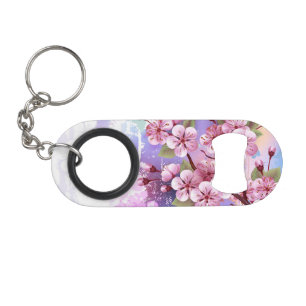 Pink Sakura on Painting Background Keychain Bottle Opener