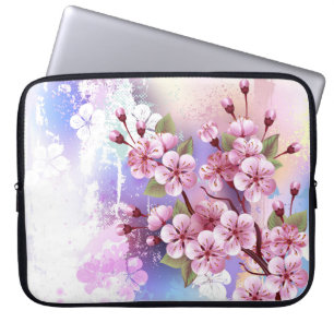 Pink Sakura on Painting Background Laptop Sleeve