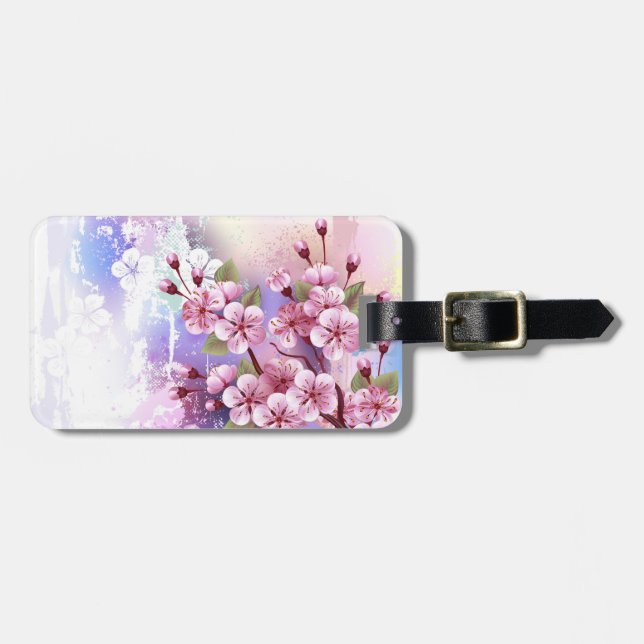 Pink Sakura on Painting Background Luggage Tag (Front Horizontal)