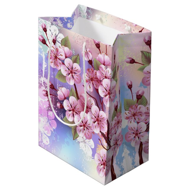 Pink Sakura on Painting Background Medium Gift Bag (Back Angled)
