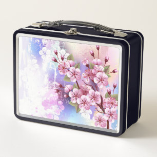 Pink Sakura on Painting Background Metal Lunch Box