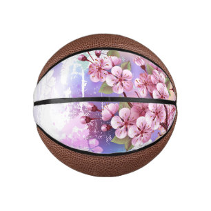 Pink Sakura on Painting Background Mini Basketball