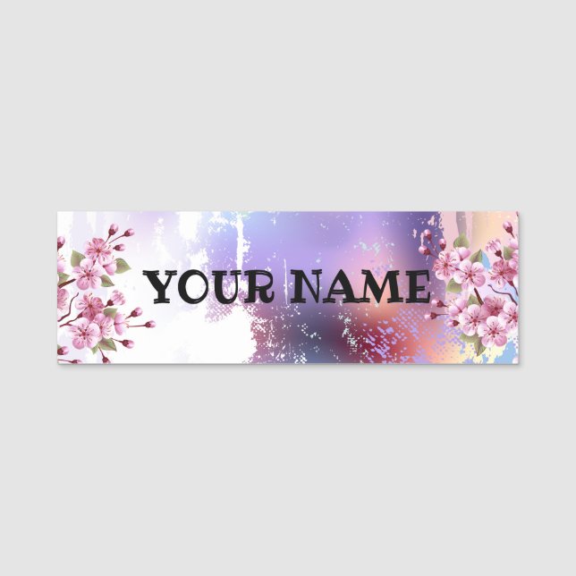 Pink Sakura on Painting Background Name Tag (Front)