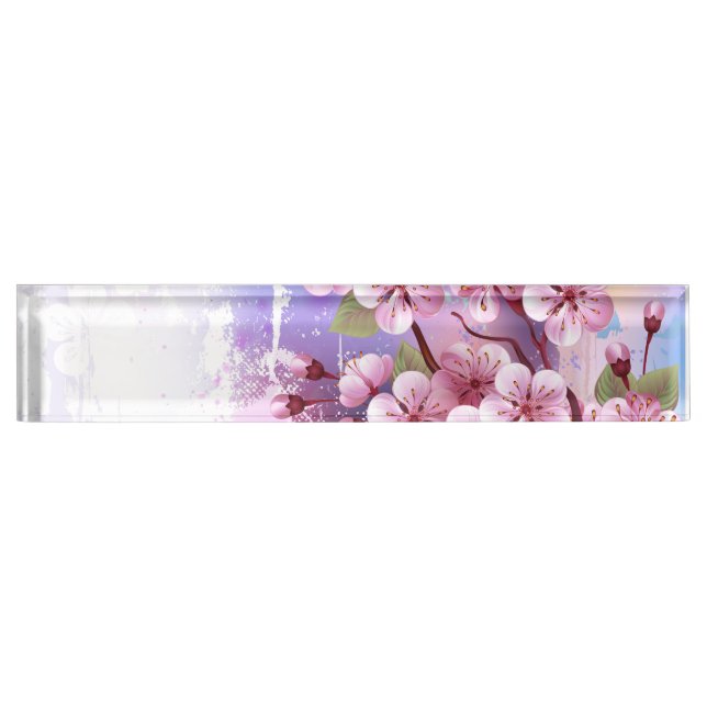 Pink Sakura on Painting Background Nameplate (Front)