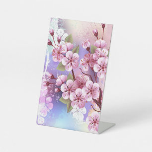 Pink Sakura on Painting Background Pedestal Sign