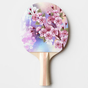 Pink Sakura on Painting Background Ping Pong Paddle