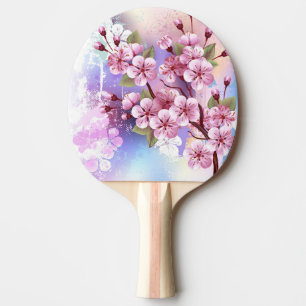 Pink Sakura on Painting Background Ping Pong Paddle