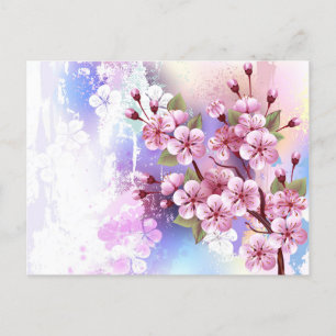 Pink Sakura on Painting Background Postcard