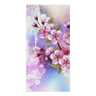 Pink Sakura on Painting Background Poster