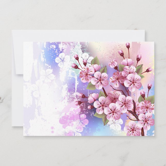Pink Sakura on Painting Background Save The Date (Front)