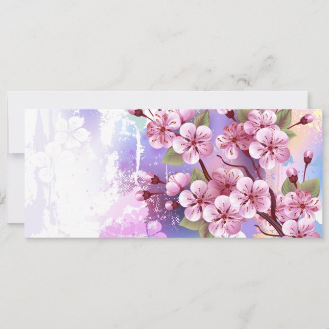 Pink Sakura on Painting Background Save The Date (Front)