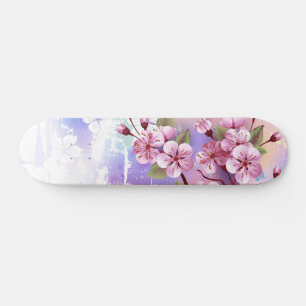 Pink Sakura on Painting Background Skateboard