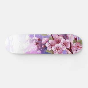Pink Sakura on Painting Background Skateboard