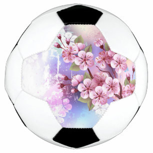 Pink Sakura on Painting Background Soccer Ball