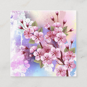 Pink Sakura on Painting Background Square Business Card