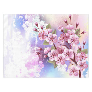 Pink Sakura on Painting Background Tablecloth