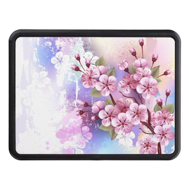 Pink Sakura on Painting Background Trailer Hitch Cover (Front)