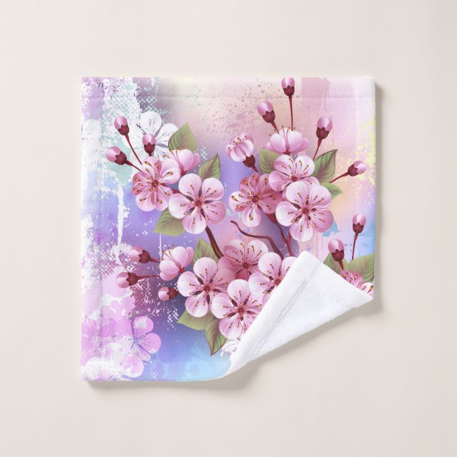 Pink Sakura on Painting Background Wash Cloth (Wash Cloth)