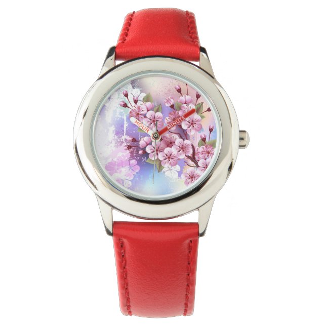 Pink Sakura on Painting Background Watch (Front)