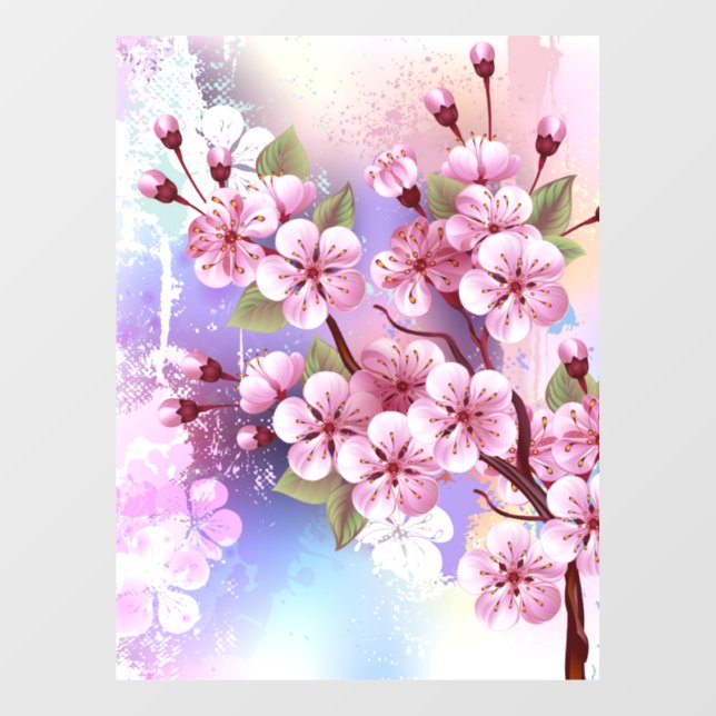 Pink Sakura on Painting Background Window Cling (Sheet)