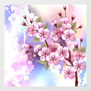 Pink Sakura on Painting Background Window Cling