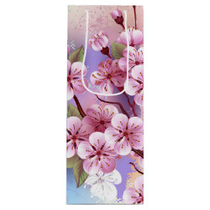 Pink Sakura on Painting Background Wine Gift Bag