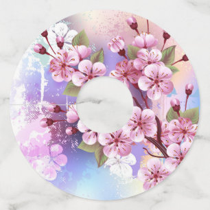Pink Sakura on Painting Background Wine Glass Tag