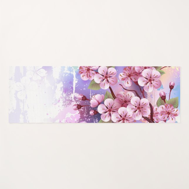Pink Sakura on Painting Background Yoga Mat (Front (Horizontal))
