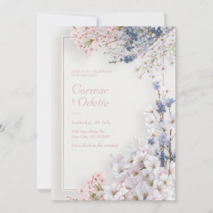 Pink Sakura Romantic Minimalist Frame Wedding Invitation