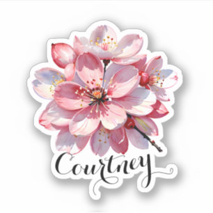 Pink Sakura Watercolor Flowers Custom Name