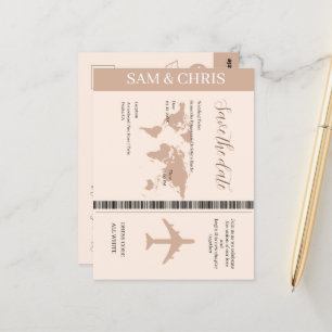 Pink Salmon Boarding Pass World Map Travel Postcard