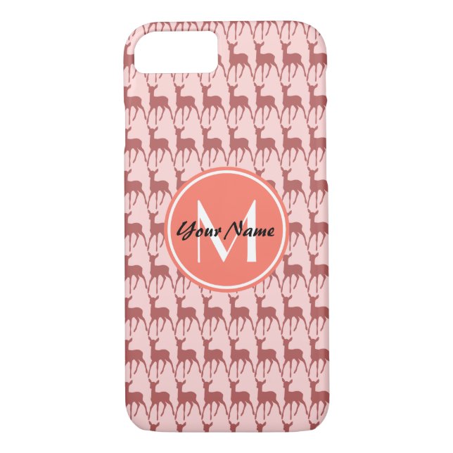 Pink Salmon Deer, Custom Monogram, Personalized Case-Mate iPhone Case (Back)