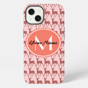Pink Salmon Deer, Custom Monogram, Personalized iPhone 13 Case