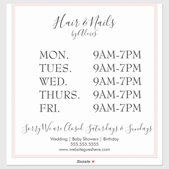 Pink Salon  Business Sign Sticker (Sheet)