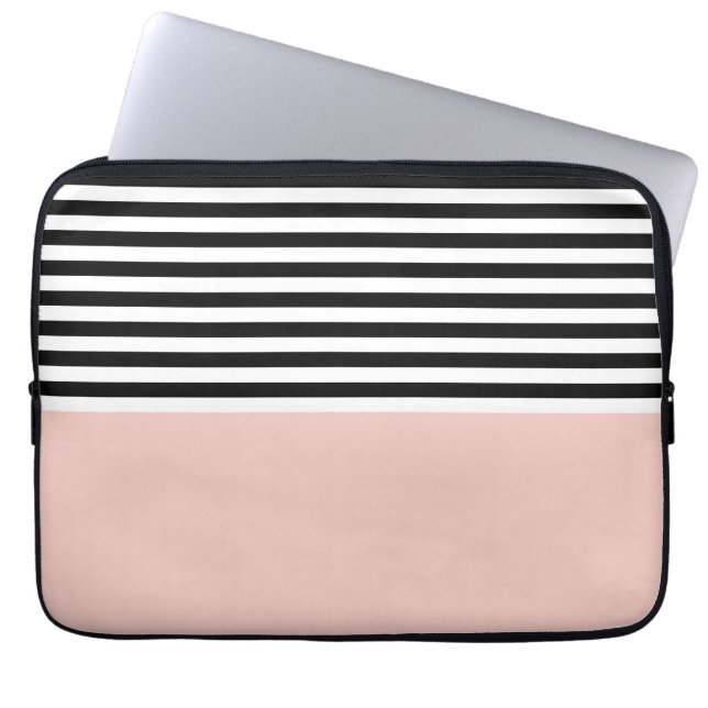 Pink Salt With Black and White Stripes Laptop Sleeve (Front)