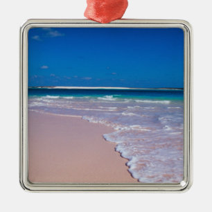 Pink sand beach at Conch Bay, Cat Island, Metal Ornament