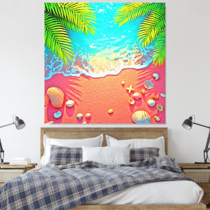 Pink Sand Beach Paradise Design Canvas Print