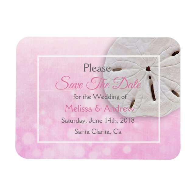Pink Sand Dollar Wedding Save the Date Magnet (Horizontal)