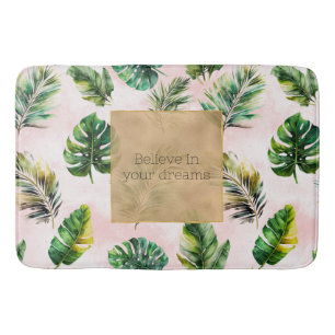 Pink Sand Tropical Leaves Bath Mat
