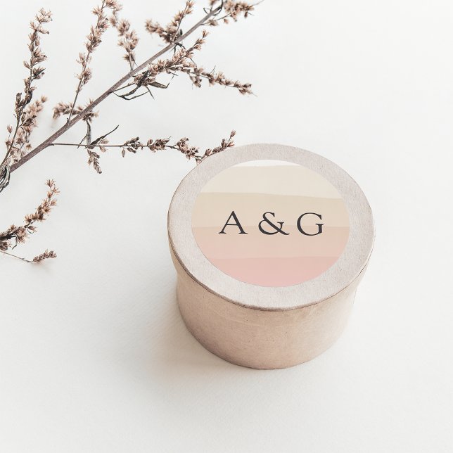 Pink Sand | Watercolor Ombre Wedding Monogram Classic Round Sticker (Creator Uploaded)