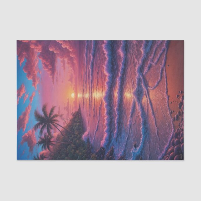 Pink Sands Beach Cove Decoupage | Tropical Beach  Tissue Paper (Front)