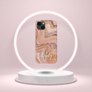 Pink Sandstone Agate Marble Abstract Name Monogram iPhone 13 Case