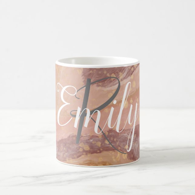 Pink Sandstone Agate Marble Abstract Name Monogram Coffee Mug (Center)